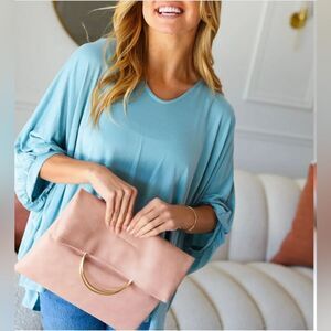 Elegant Pink Clutch with Gold Accents